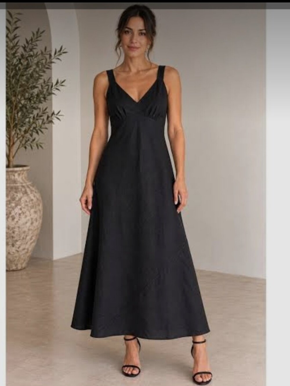 Black Linen V-neck Maxi dress